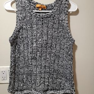 Ellen Tracy womens medium crochet dressy tank top black white business cute